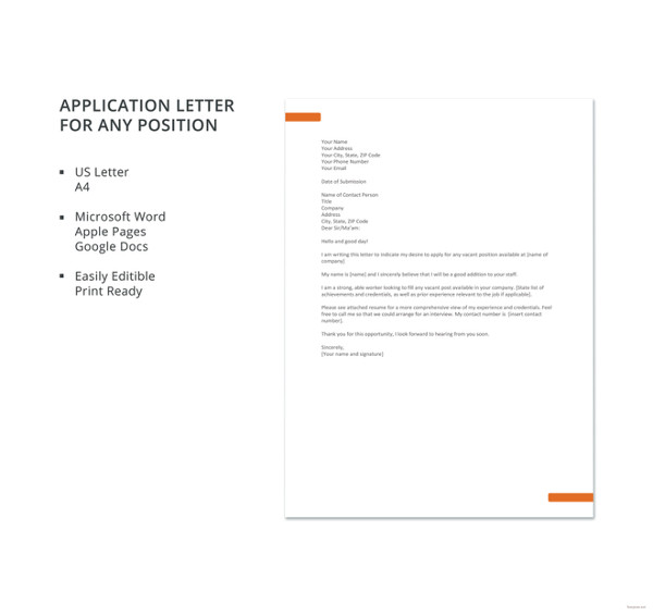 application letter for any position template