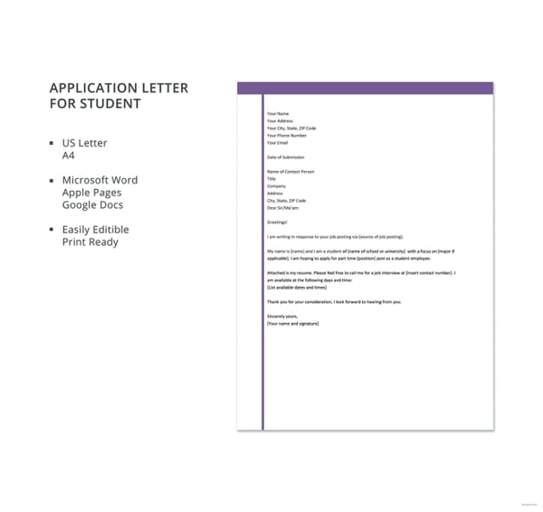 College Application Letter Templates 13 Free Word Pdf Format