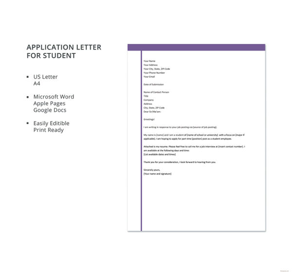 16 Sample Job Application Letters For Student Free Sample Example 16 Sample Job Application Letters For Student Free Sample Example
