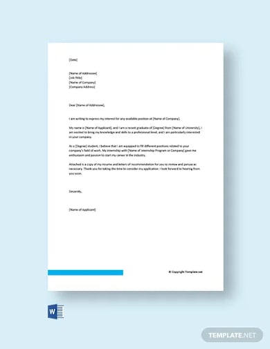 application letter for any position fresh graduate template
