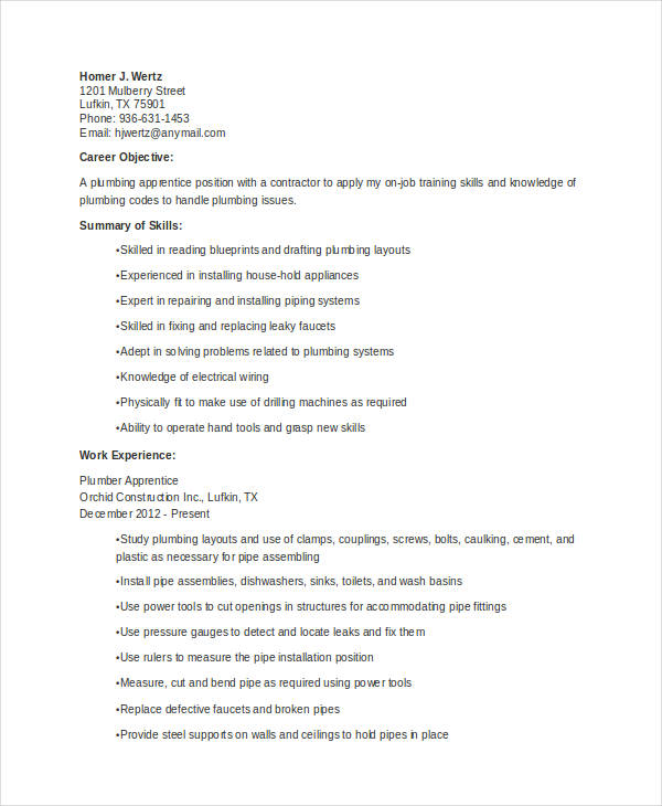 9  sample plumber resume templates