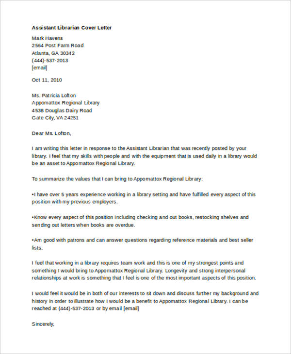 Library job cover letter examples