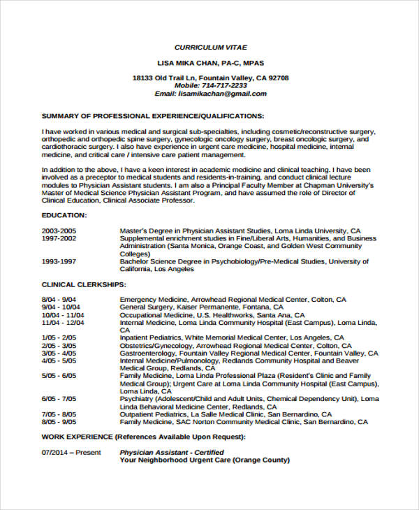Doctor Curriculum Vitae Template 17+ Word, PDF Document Downloads