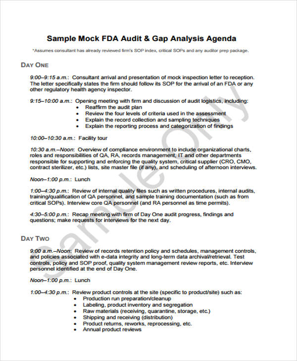 audit agenda template