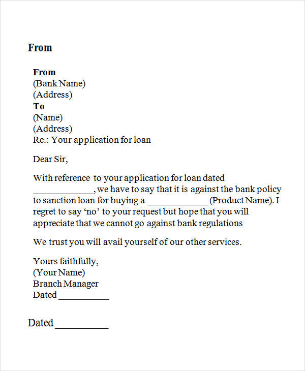 Loan Rejection Letters - 10+ Free Sample, Example Format Download