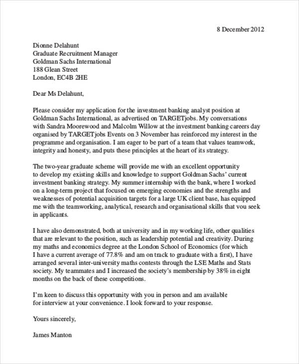 job application letter for finance