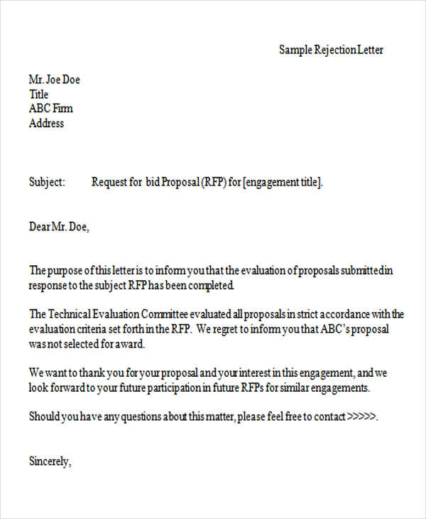 bid request example Bid Letter 10 Templates Rejection &  Premium Templates Free