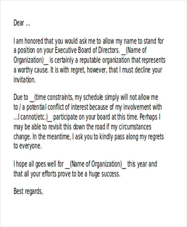Letter Of Decline To Invitation - certify letter