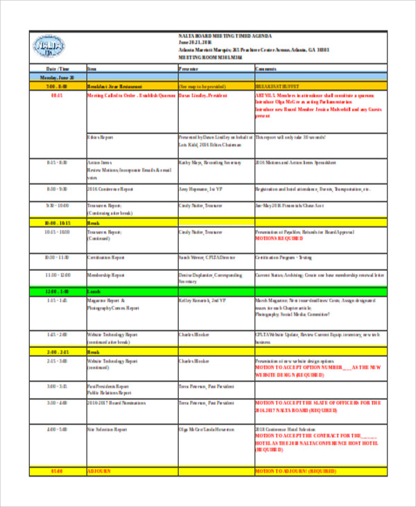 excel meeting agenda template