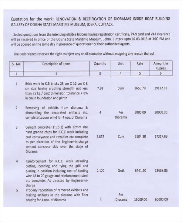 building work quotation
