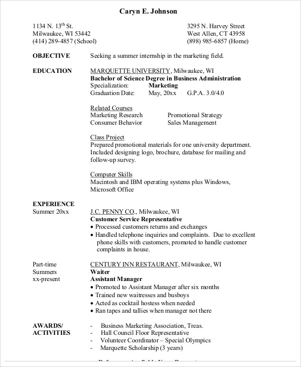 10+ Internship Curriculum Vitae Templates - PDF, DOC