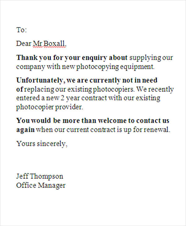 12+ Business Rejection Letters Free Sample, Example Format Download