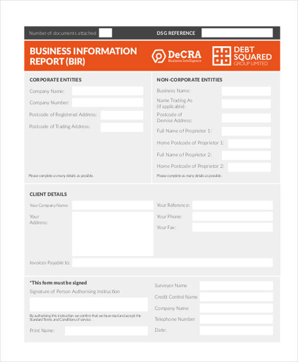Template For Information Report