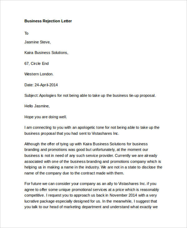 7+ Formal Rejection Letter Templates - Free Word, PDF Format Download