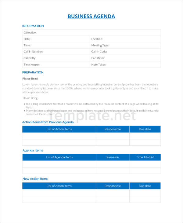 old business new business agenda template