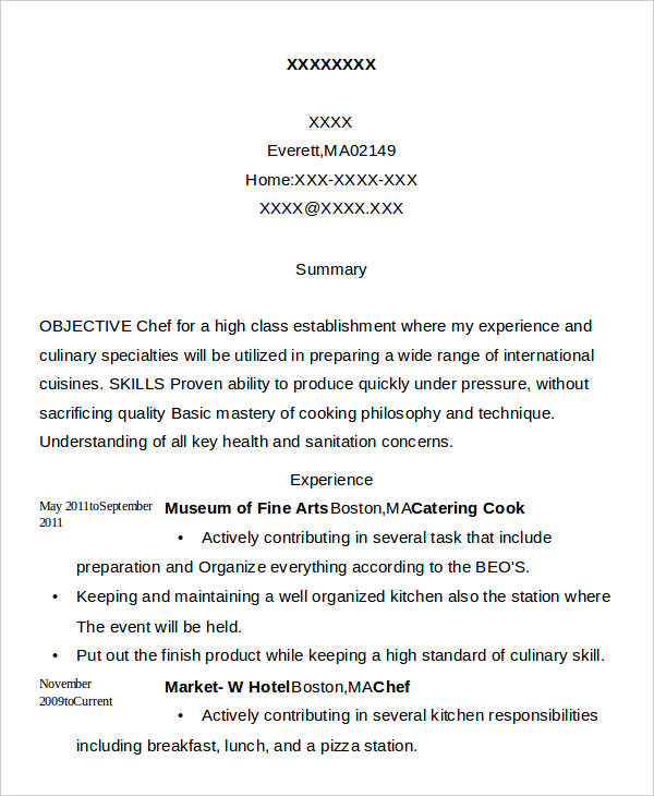 catering resume