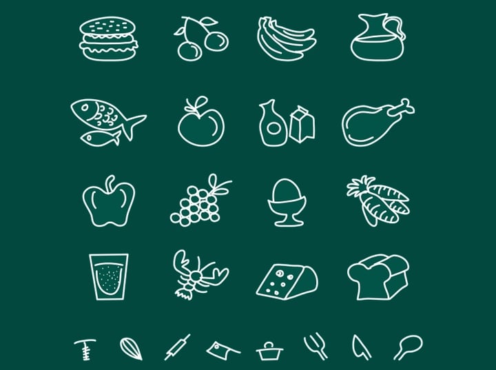 chalkboard food icons
