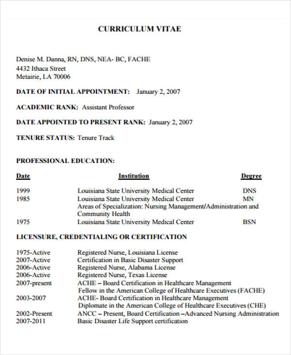 7+ Nursing Curriculum Vitae Templates - PDF, DOC