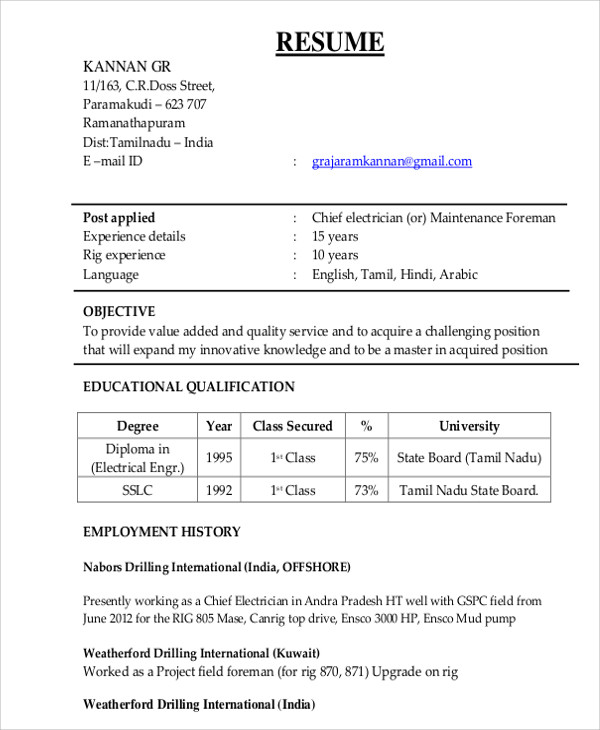 iti fitter experience resume format word