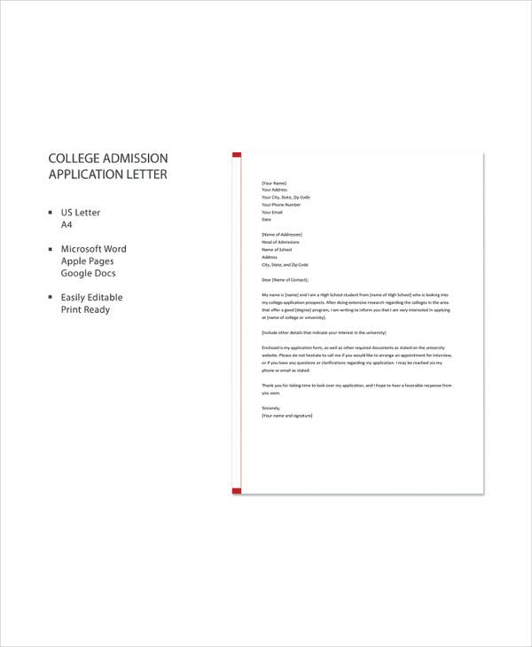College application report writing letter