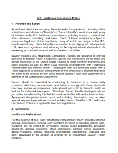 compliance healthcare policy report template