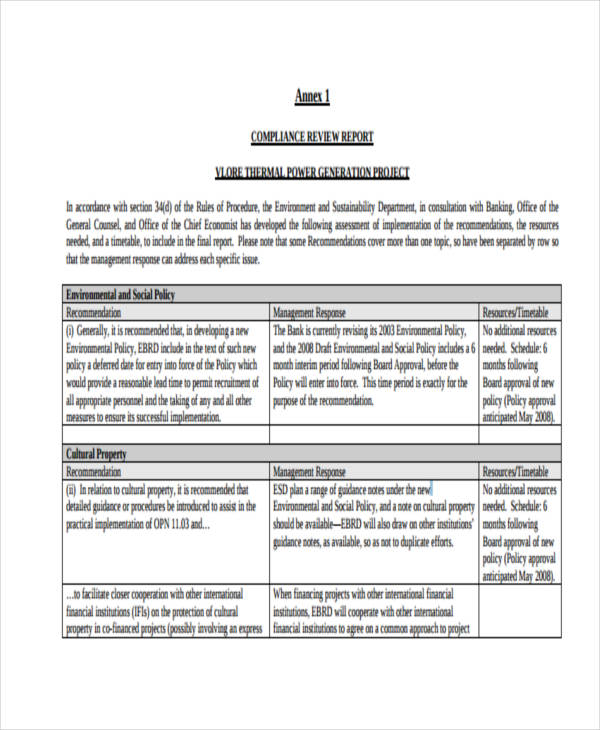 compliance review report template