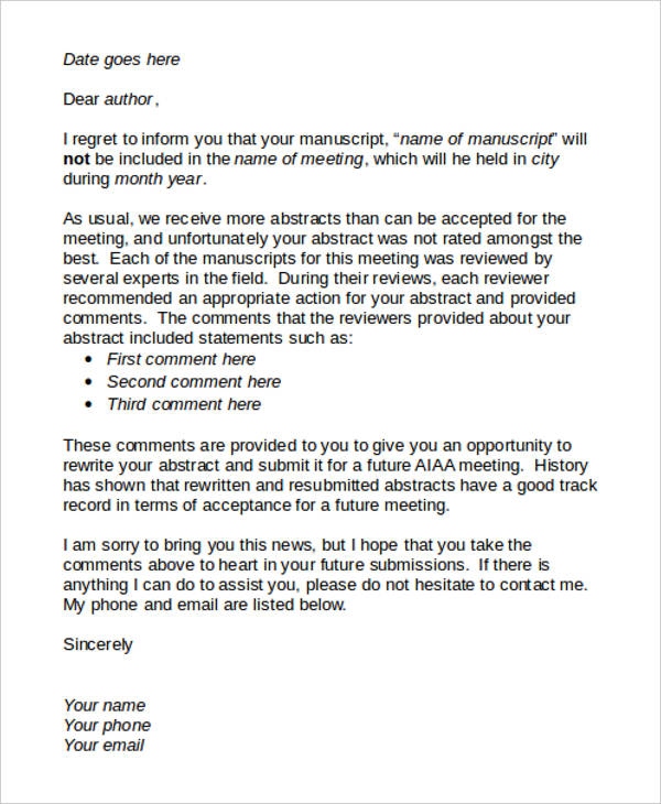 Proposal Rejection Letter Template