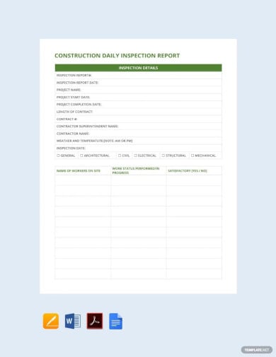 construction daily inspection report template
