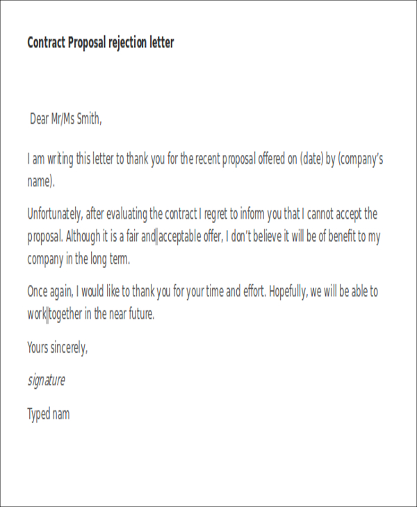 Proposal Rejection Letter - 10+ Free Sample, Example ...