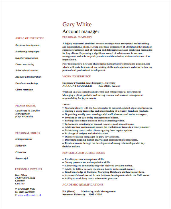 resume template for account manager