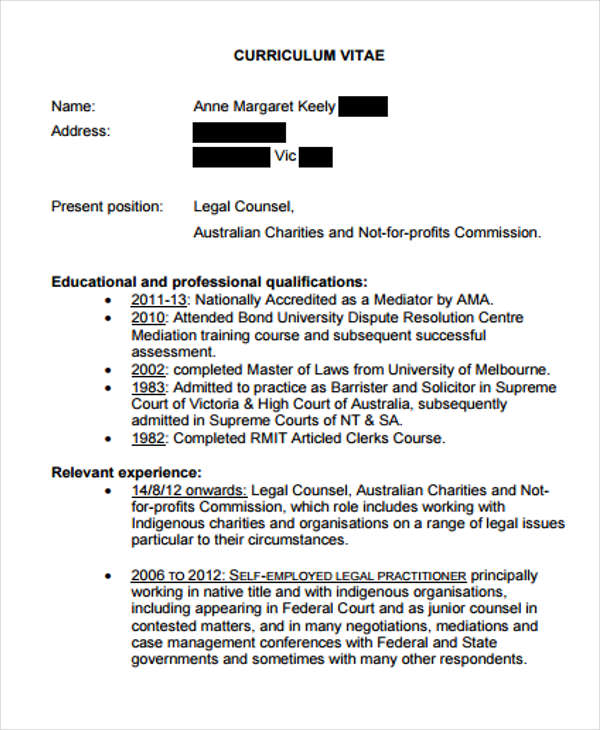 10+ Legal Curriculum Vitae Templates - PDF, DOC