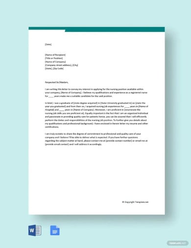 cover letter for nursing job application template