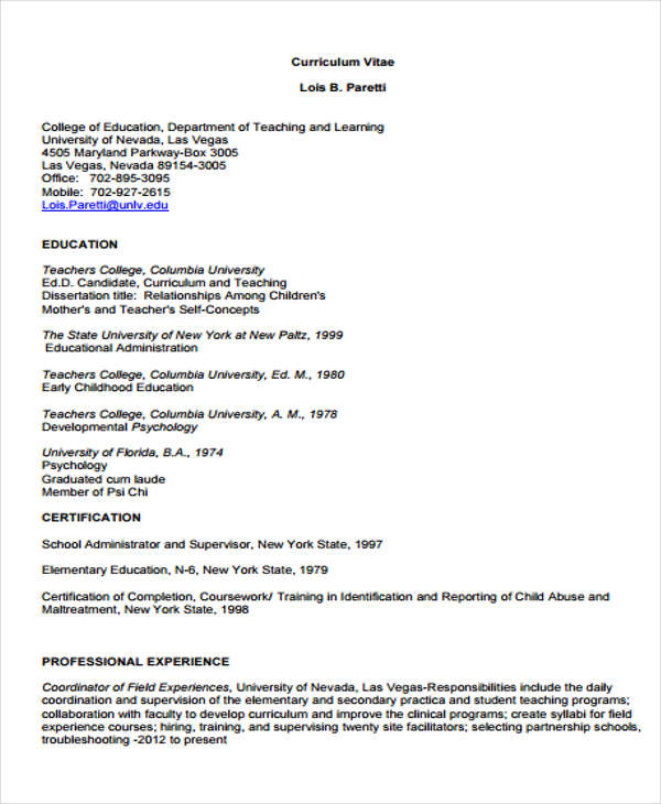 10+ Sample Teaching Curriculum Vitae Templates - PDF, DOC ...