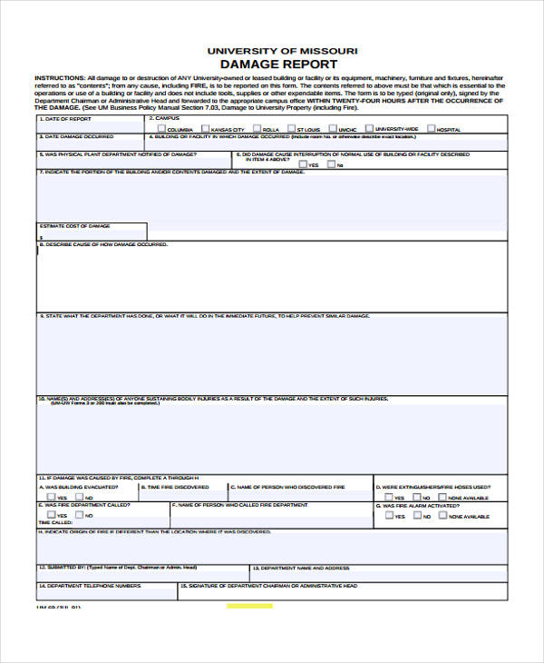 20+ Damage Report Templates Sample, Example Format Download