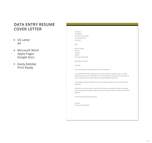 job application cover letter data entry
