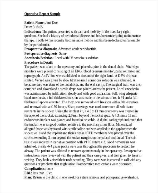 Operative Report Template 9  Free Word PDF Format Download