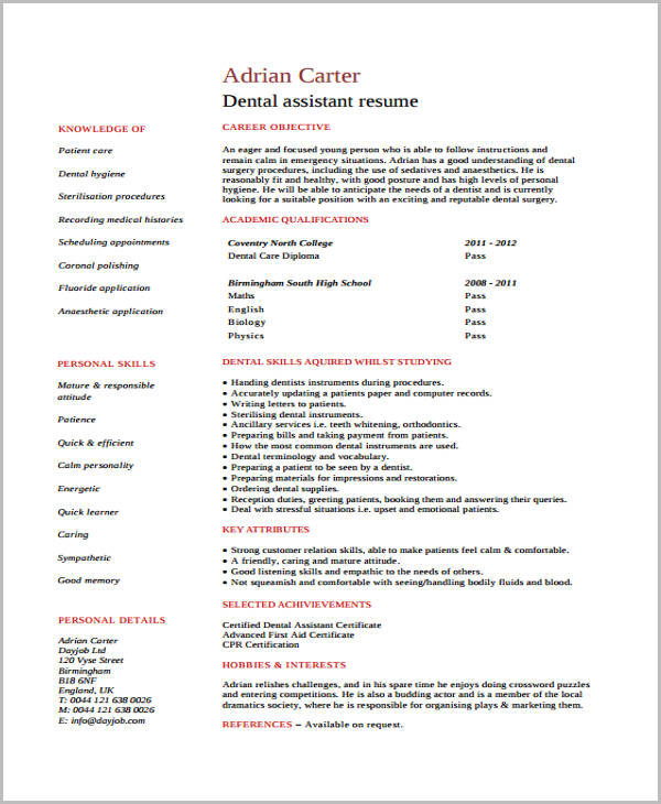 dental student curriculum vitae