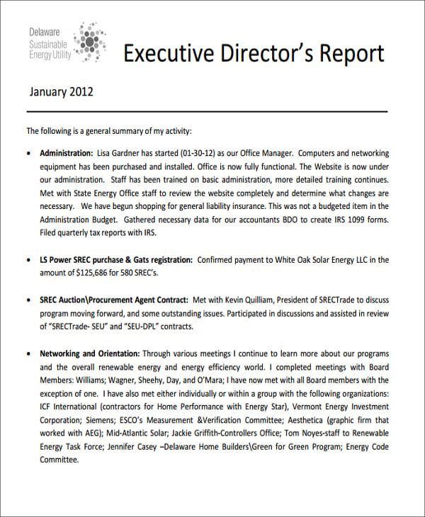 Executive Director Report Template