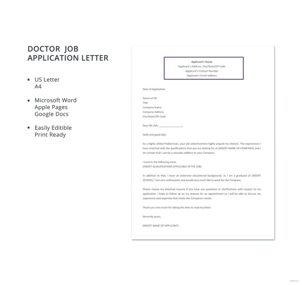 job application letter for doctor sample