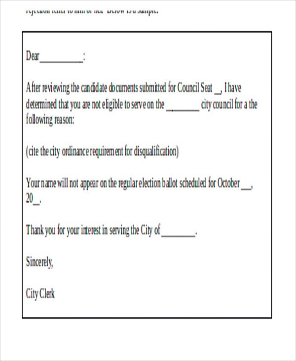 election candidate rejection letter