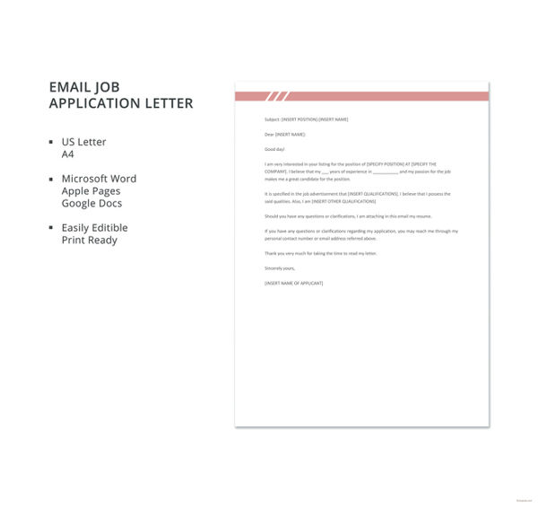 email job application letter template