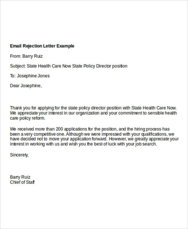 8+ Email Rejection Letters Free Sample, Example Format Download