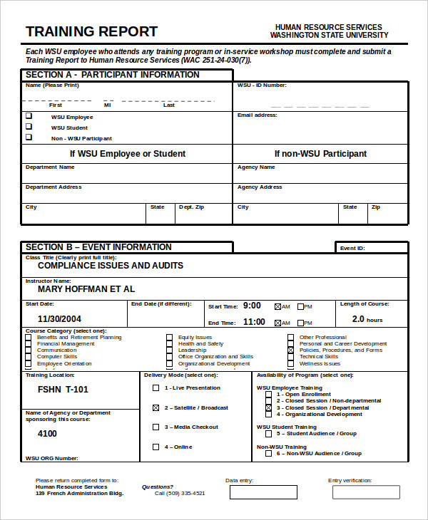 After Training Report Template