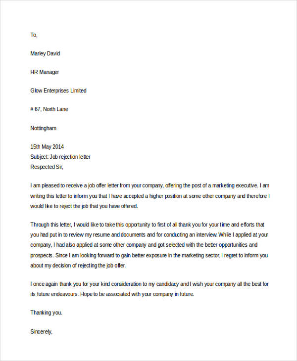 17+ Job Refusal Letter Examples Word, Apple Pages
