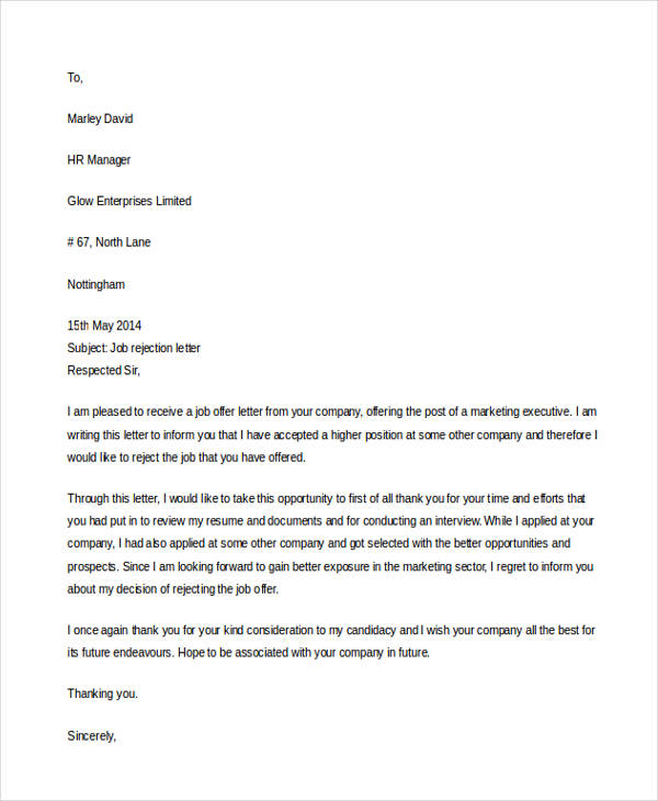 17+ Job Refusal Letter Examples - Word, Apple Pages, Google Docs