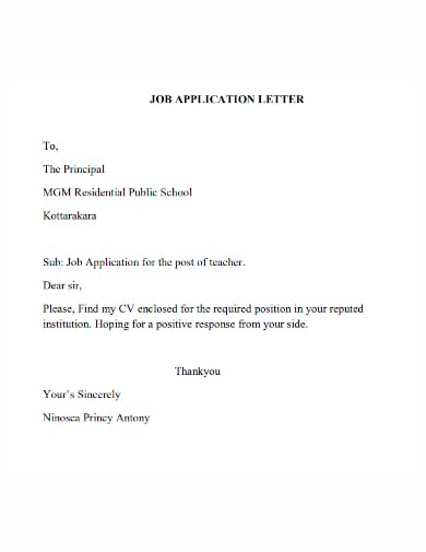 employment job application letter for teacher