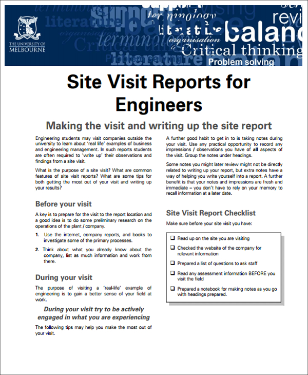 site visit assessment report