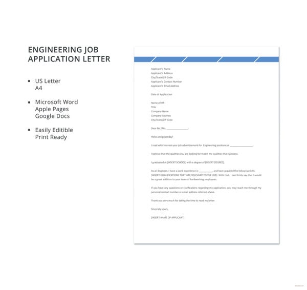application letter for the post of engineer