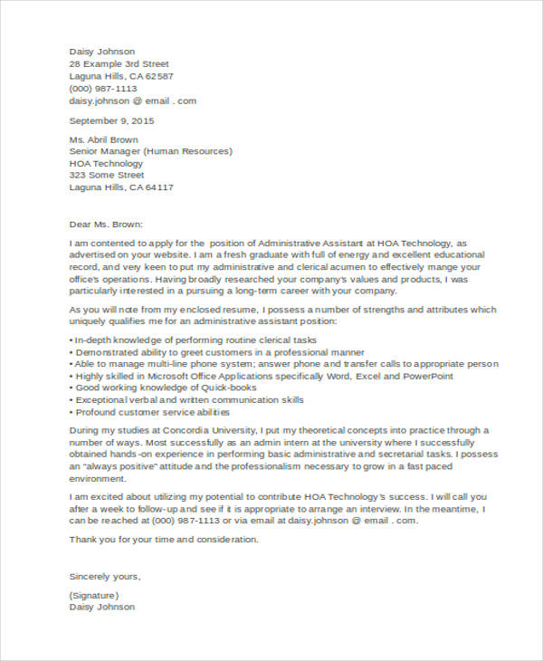 9 Administrative Assistant Cover Letter Templates Free Sample Example Format Download Free Premium Templates