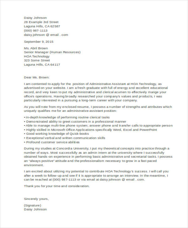 9+ Administrative Assistant Cover Letter Templates - Free Sample ...